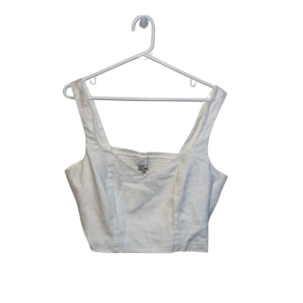 A New Day White Linen-Blend Crop Top, Women’s Large, Perfect for Summer NWT